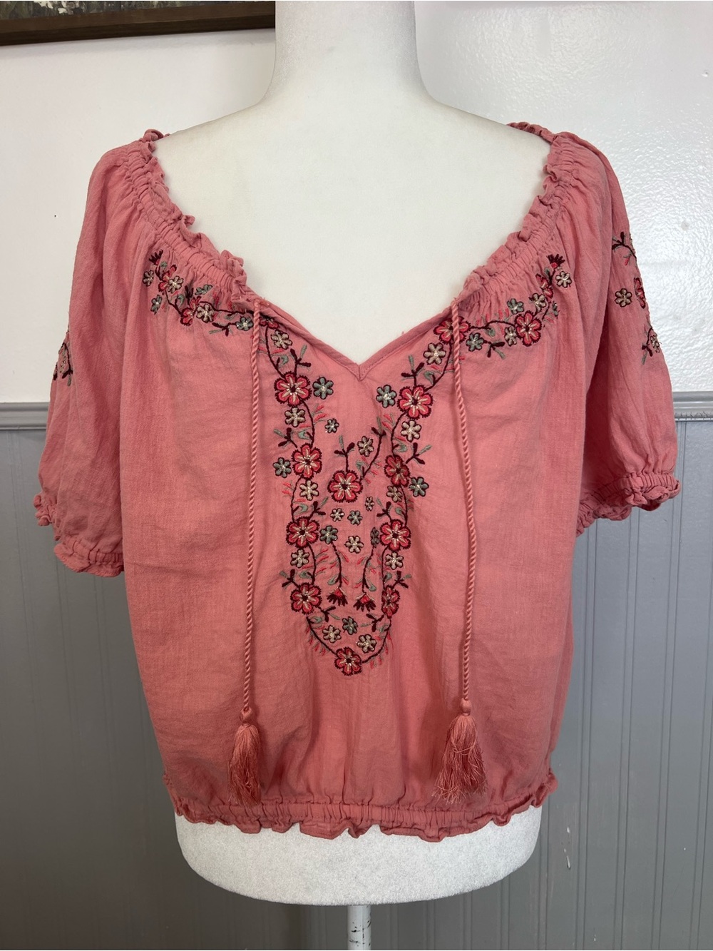 Lucky Brand Embroidery Cotton Blouse / Size: Large / Boho Chic / Floral